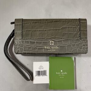 Kate Spade Croc Embossed Cliff Grey Perri Lane Linney Wristlet Clutch Wallet